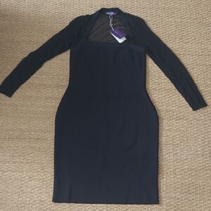 Ralph Lauren Purple Label Paneled Strech Knit Midi Dress Black